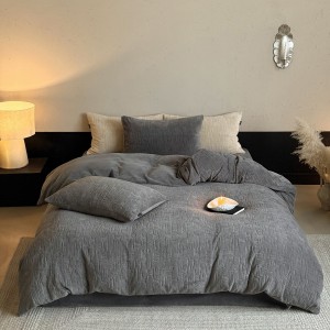 Solid color 4pcs home textiles grey milk velvet carving craft bedding set supplier