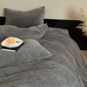 Solid color 4pcs home textiles grey milk velvet carving craft bedding set supplier