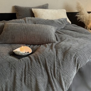 Solid color 4pcs home textiles grey milk velvet carving craft bedding set supplier