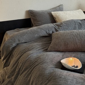 Solid color 4pcs home textiles grey milk velvet carving craft bedding set supplier