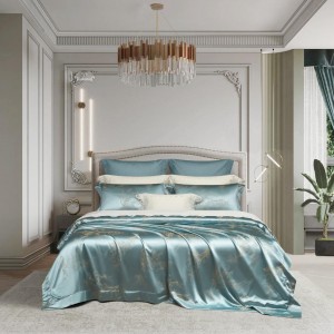 100% Mulberry Silk And Cotton Gold Jacquard Duvet Quilt Comforter Cover ODM/OEM Blue Bedding Set
