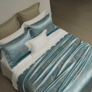 100% Mulberry Silk And Cotton Gold Jacquard Duvet Quilt Comforter Cover ODM/OEM Blue Bedding Set