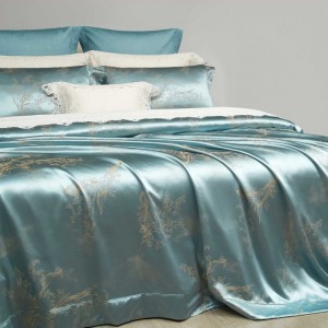 100% Mulberry Silk And Cotton Gold Jacquard Duvet Quilt Comforter Cover ODM/OEM Blue Bedding Set