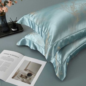 100% Mulberry Silk And Cotton Gold Jacquard Duvet Quilt Comforter Cover ODM/OEM Blue Bedding Set