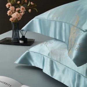 100% Mulberry Silk And Cotton Gold Jacquard Duvet Quilt Comforter Cover ODM/OEM Blue Bedding Set