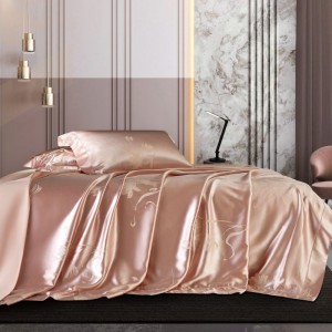 Oeko Certified 19mm Jacquard Pure Silk Bed Sheet Charmeuse Pink 100% Mulberry Silk Satin Duvet Cover 4PCS Bed Set