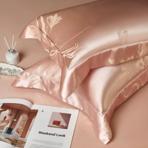 Oeko Certified 19mm Jacquard Pure Silk Bed Sheet Charmeuse Pink 100% Mulberry Silk Satin Duvet Cover 4PCS Bed Set