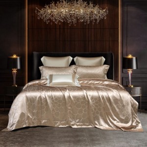 Gold Mulberry Silk Yarn-Dyed Jacquard Home Textile Top Luxury Bed Linen Fitted Sheets Premium Duvet Comforter Quilt Cover High-End Bedding Set Wholesaler