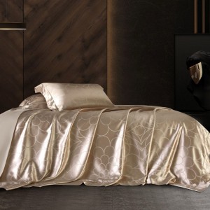 Gold Mulberry Silk Yarn-Dyed Jacquard Home Textile Top Luxury Bed Linen Fitted Sheets Premium Duvet Comforter Quilt Cover High-End Bedding Set Wholesaler