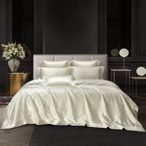 High-Quality White Mulberry Silk Home Textile Luxury Yarn-Dyed Jacquard Duvet Comforter Quilt Cover Premium Bed Linen Fitted Sheets Bedding Set Supplier