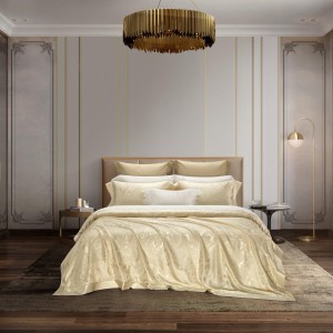 Super Luxury 100% Mulberry Silk Gold Jacquard Comforter Duvet Quilt Cover Bed Sheets 4 Pieces Home Textile Queen King Bed Linen Fitted Sheet Bedding Set