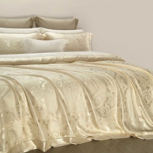 Super Luxury 100% Mulberry Silk Gold Jacquard Comforter Duvet Quilt Cover Bed Sheets 4 Pieces Home Textile Queen King Bed Linen Fitted Sheet Bedding Set