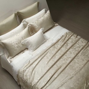 Golden Yarn-Dyed Jacquard Mulberry Silk Top Luxury Duvet Comforter Quilt Cover Bed Linen Fitted Sheets Premium Pillowcases Skin-Friendly Bedding Set