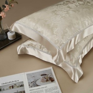 Golden Yarn-Dyed Jacquard Mulberry Silk Top Luxury Duvet Comforter Quilt Cover Bed Linen Fitted Sheets Premium Pillowcases Skin-Friendly Bedding Set
