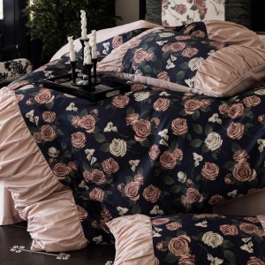 Premium quality 100% cotton digital printing home textiles purple ruffles duvet cover bedding set supplier