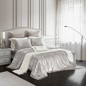 Top Luxury Silver 100% Mulberry Silk & Lyocell Jacquard Duvet Quilt Comforter Custom Bed Linen Sabanas Double Coverlets Bed Sheet Home Textile Bedding Set