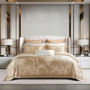 Golden Yarn-Dyed Jacquard Mulberry Silk Top Luxury Duvet Comforter Quilt Cover Bed Linen Fitted Sheets Premium Pillowcases Skin-Friendly Bedding Set