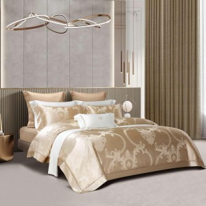 Golden Yarn-Dyed Jacquard Mulberry Silk Top Luxury Duvet Comforter Quilt Cover Bed Linen Fitted Sheets Premium Pillowcases Skin-Friendly Bedding Set