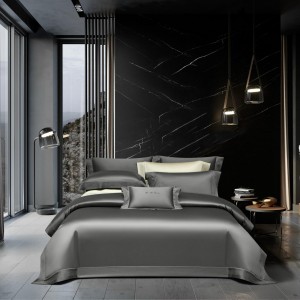 140S Cotton Double Strand Wide Edge Process Duvet Quilt Comforter Cover Deep Grey Bed Sheet Pillowcases Bedding Set