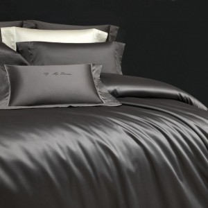 140S Cotton Double Strand Wide Edge Process Duvet Quilt Comforter Cover Deep Grey Bed Sheet Pillowcases Bedding Set