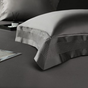 140S Cotton Double Strand Wide Edge Process Duvet Quilt Comforter Cover Deep Grey Bed Sheet Pillowcases Bedding Set