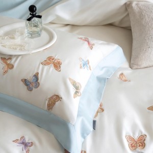 Wholesale blue long staple cotton duvet cover embroidery bed sheets bedding set wholesaler