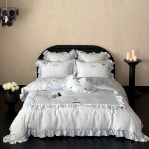 French style blue lyocell 4 pieces home textiles lace duvet cover bedding set manufacturer