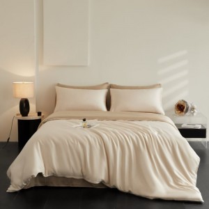 60S Lyocell Contrast Color Top Quality Home Textile Soft And Skin-friendly Duvet Cover Bed Sheet Champagne Bedding Set