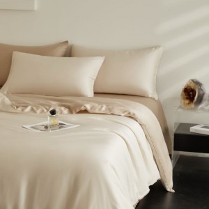 60S Lyocell Contrast Color Top Quality Home Textile Soft And Skin-friendly Duvet Cover Bed Sheet Champagne Bedding Set