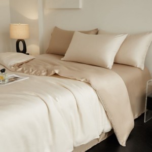 60S Lyocell Contrast Color Top Quality Home Textile Soft And Skin-friendly Duvet Cover Bed Sheet Champagne Bedding Set