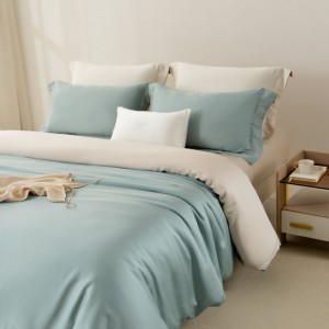 Modren Solid Color Home Textile Blue And White Duvet Quilt Comforter Cover Double Coverlets Pillowcases 60S Lyocell Bedding Set