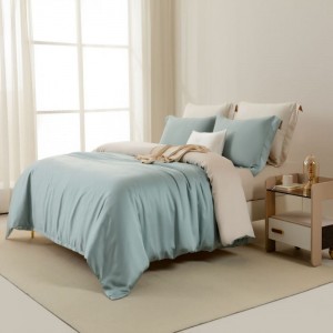 Modren Solid Color Home Textile Blue And White Duvet Quilt Comforter Cover Double Coverlets Pillowcases 60S Lyocell Bedding Set