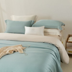 Modren Solid Color Home Textile Blue And White Duvet Quilt Comforter Cover Double Coverlets Pillowcases 60S Lyocell Bedding Set