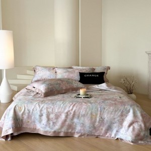 Beautiful Floral Plant Digital Printing Duvet Quilt Comforter Cover Pink Bed Sheet sabanas 60S Lyocell Bedding Set