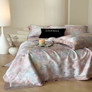 Beautiful Floral Plant Digital Printing Duvet Quilt Comforter Cover Pink Bed Sheet sabanas 60S Lyocell Bedding Set