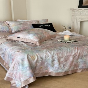 Beautiful Floral Plant Digital Printing Duvet Quilt Comforter Cover Pink Bed Sheet sabanas 60S Lyocell Bedding Set