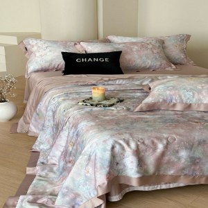 Beautiful Floral Plant Digital Printing Duvet Quilt Comforter Cover Pink Bed Sheet sabanas 60S Lyocell Bedding Set