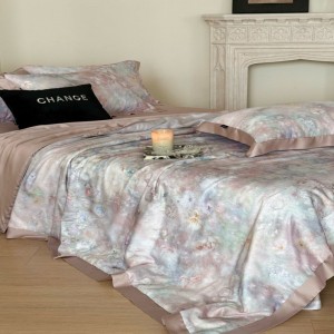 Beautiful Floral Plant Digital Printing Duvet Quilt Comforter Cover Pink Bed Sheet sabanas 60S Lyocell Bedding Set