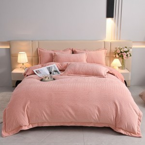 Solid color pink carving craft home textiles 4pcs bedspread set supplier