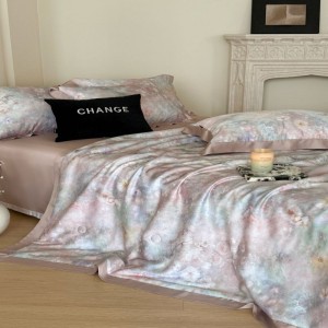 Beautiful Floral Plant Digital Printing Duvet Quilt Comforter Cover Pink Bed Sheet sabanas 60S Lyocell Bedding Set