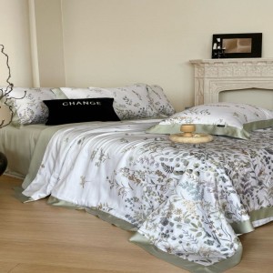 Floral Plant Digital Printing Summer Quilt Set With Bed Sheet Pillowcases 4 Pieces Bedding Set