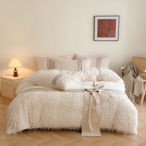Solid color white fleece home textiles winter warm patchwork bedding set wholesaler