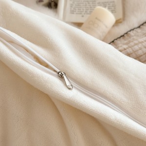 Solid color white fleece home textiles winter warm patchwork bedding set wholesaler