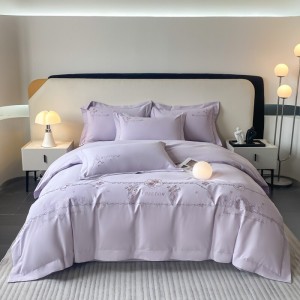 All season purple embroidery home textiles 100% long staple cotton bedding set supplier