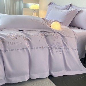 All season purple embroidery home textiles 100% long staple cotton bedding set supplier