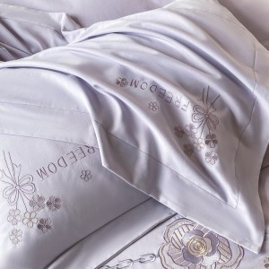 All season purple embroidery home textiles 100% long staple cotton bedding set supplier