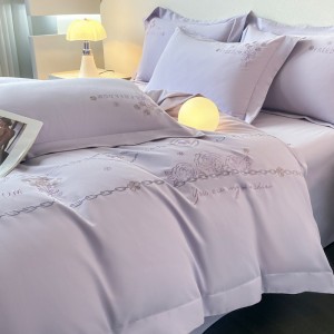 All season purple embroidery home textiles 100% long staple cotton bedding set supplier