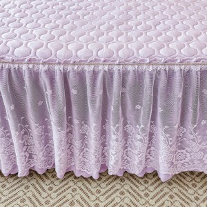 High quality 3pcs milk velvet quilted cotton ruffles pillow shams lace bedskirt set supplier