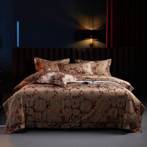 Red Digital Printing Duvet Quilt Cover Gold Bed Sheet Pillowcases 140S Long Staple Cotton Bedding Set