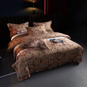 Red Digital Printing Duvet Quilt Cover Gold Bed Sheet Pillowcases 140S Long Staple Cotton Bedding Set
